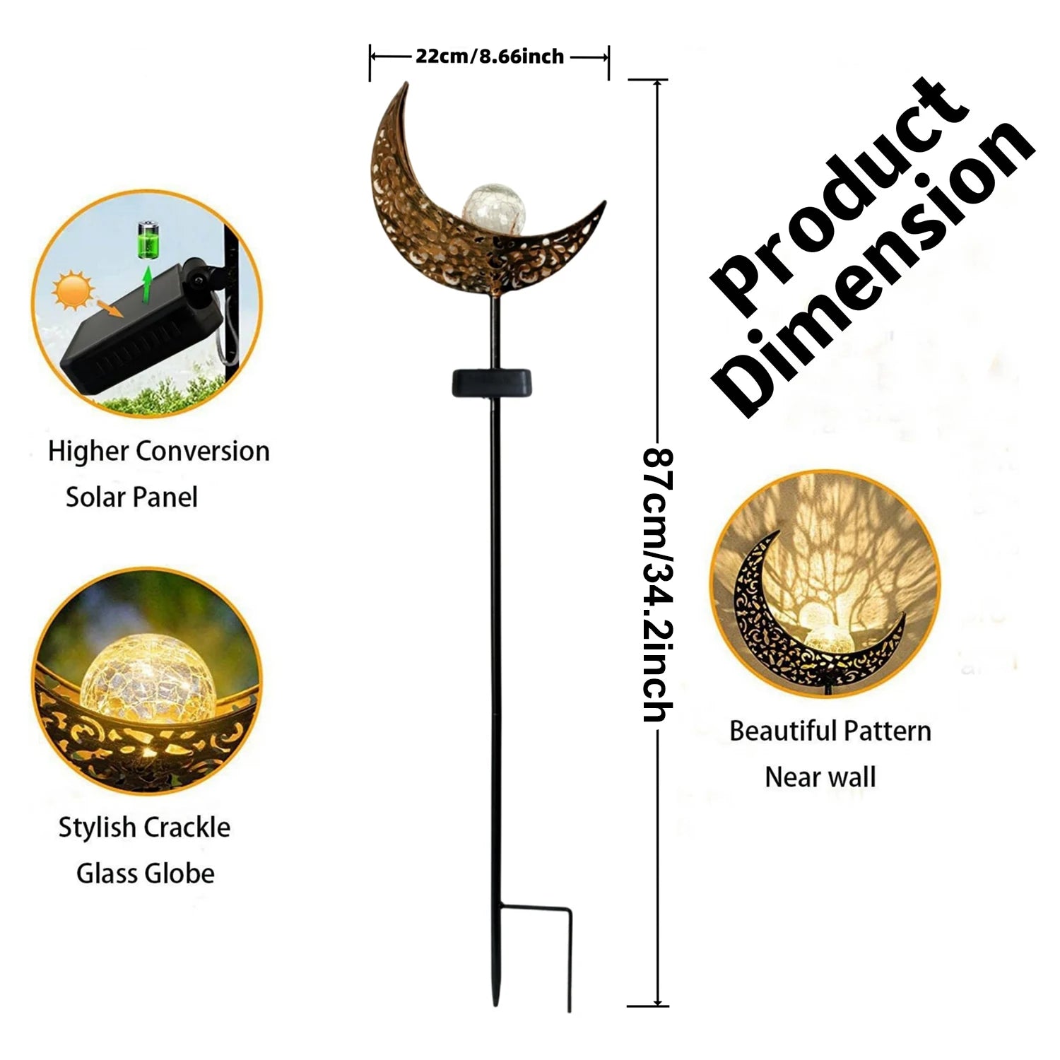 1pc Moon-Shaped Solar-Powered Metal Fairy Lantern - Waterproof LED