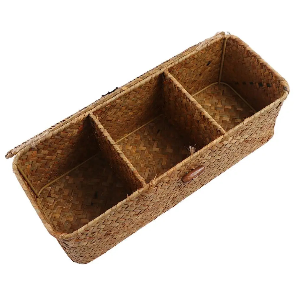 3 Compartment Woven Storage Basket with Lid