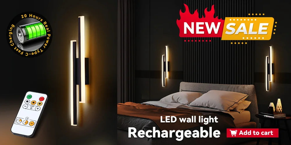 2-pack Rechargeable Wall Light LED 50 80cm Dimming Wall Sconce with