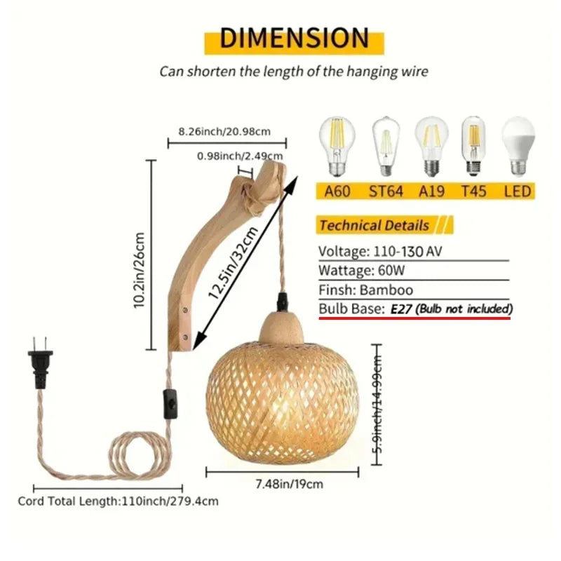 Bamboo Lantern Woven Wall Lamp