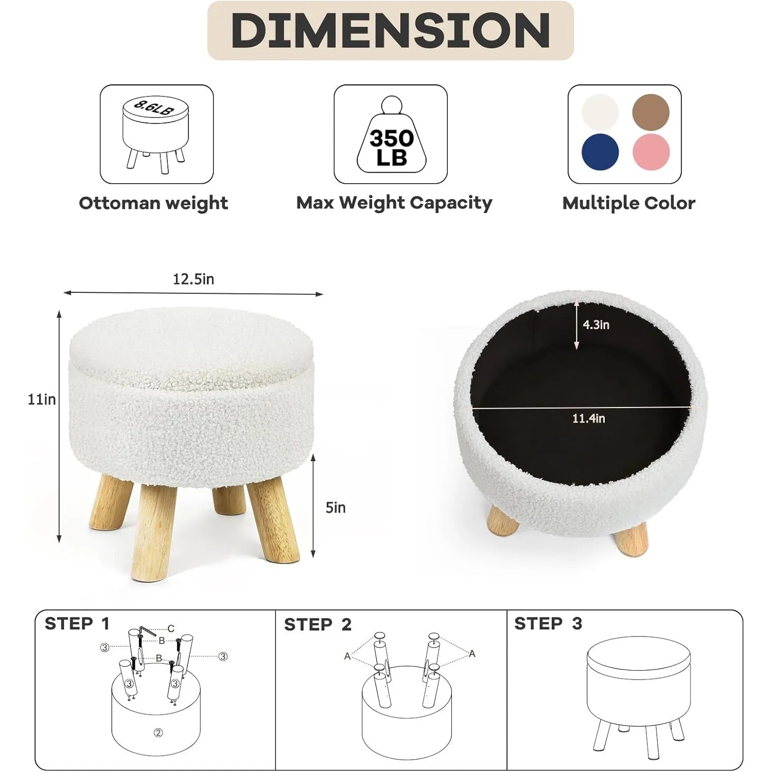 Nordic Boucle Ottoman Footstool with Storage