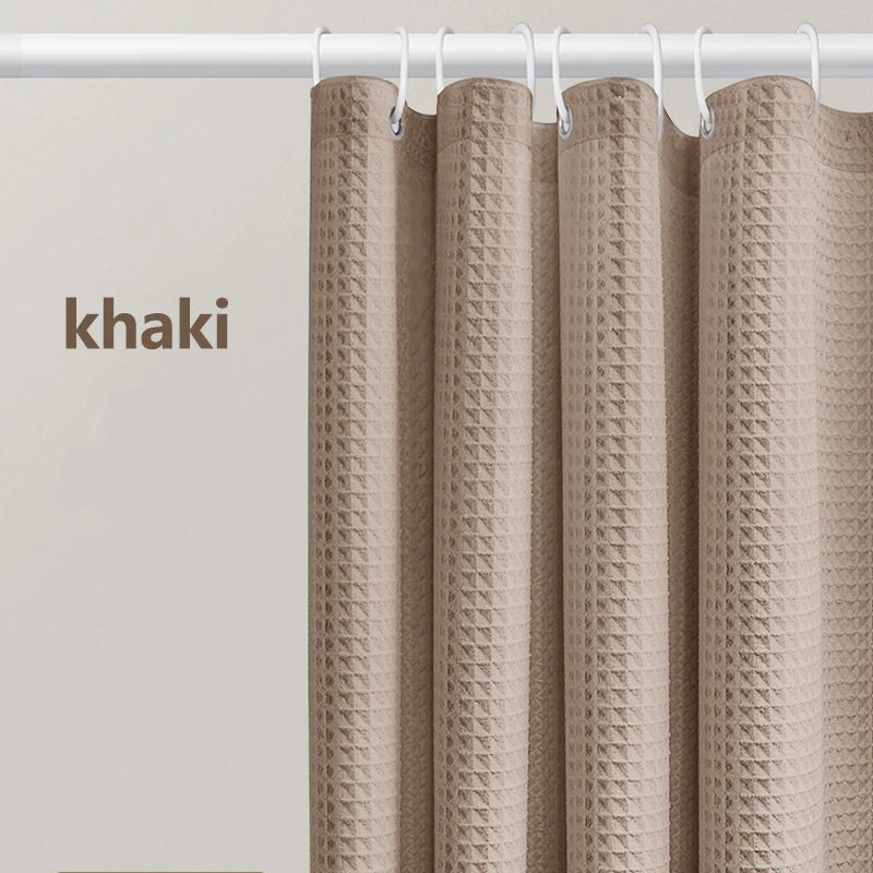 Thickened Waffle Solid Color Shower Curtain, Non-porous Double-sided