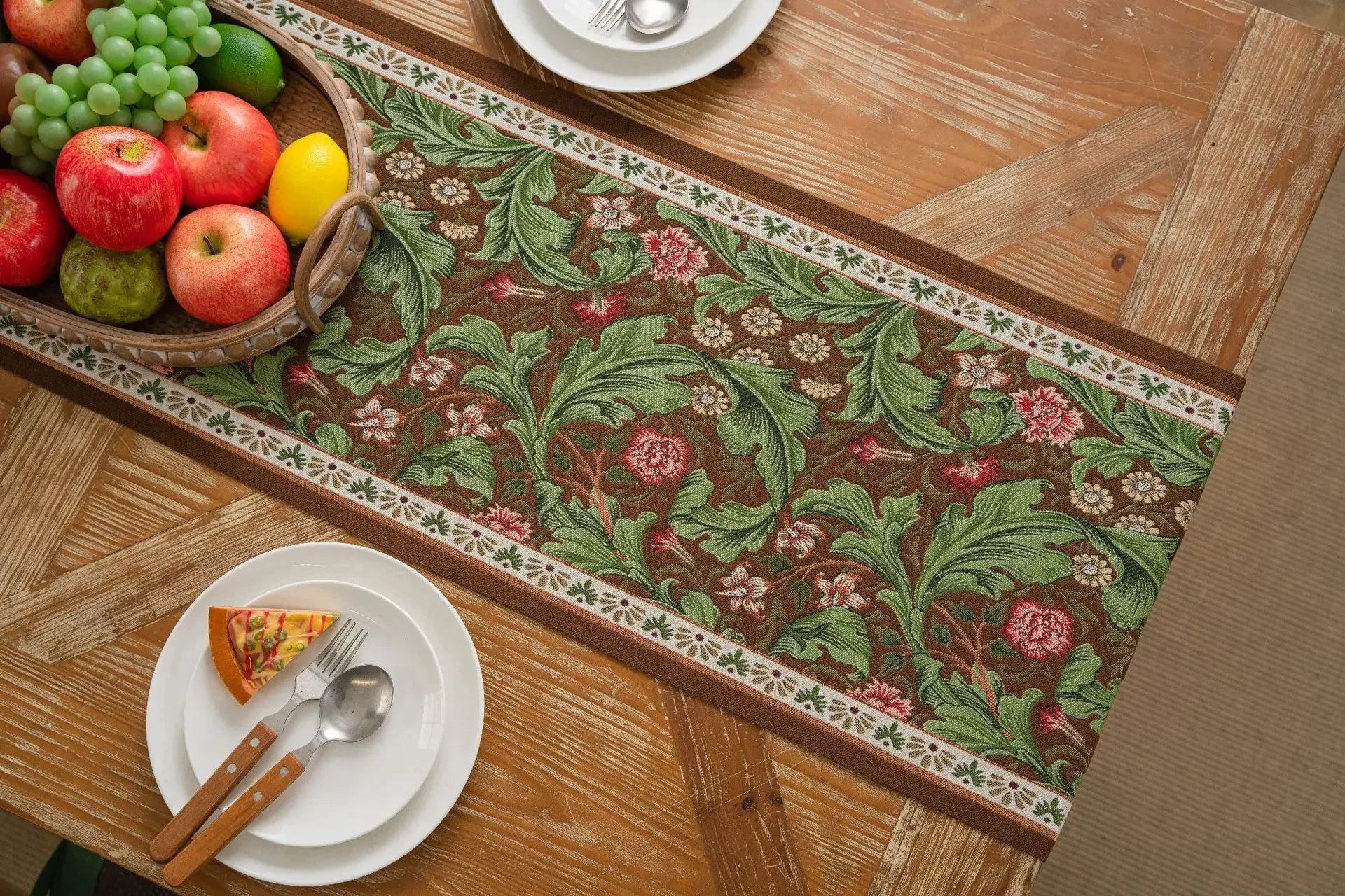 Plant Flower Table Runner with Tassels Jacquard Living Room Cabinet