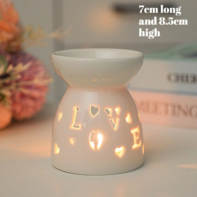 White Ceramic Essential Oil Burner with Hollow Cutwork