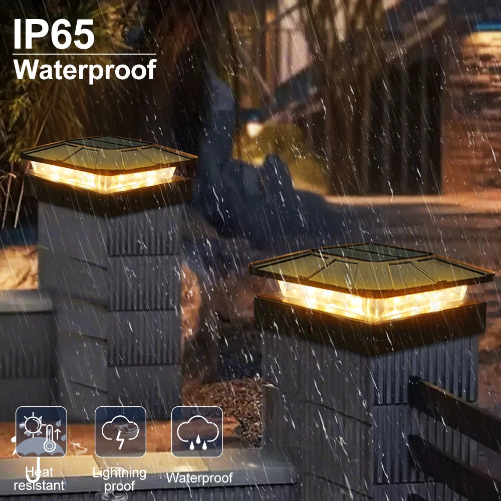 4x4in Solar Post Cap Lights Outdoor with 3 Modes Waterproof Fence Light