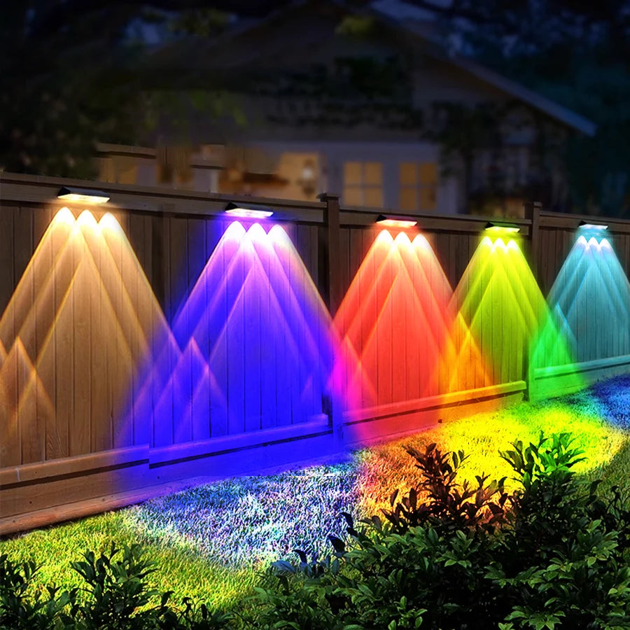 2 Pack Colorful Solar Wall Lights 3 LED Solar Fence Lights Outdoor