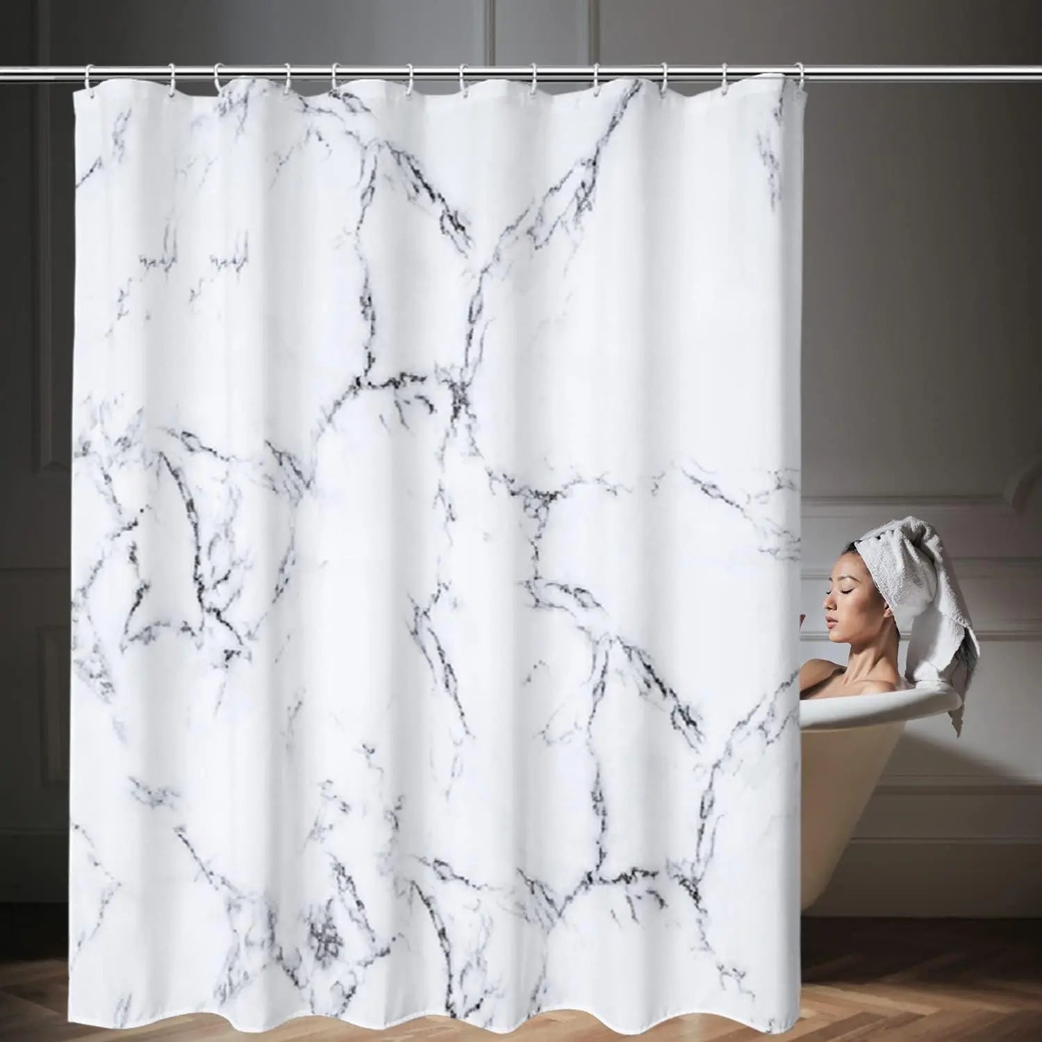 Marble Print Fabric Shower Curtain