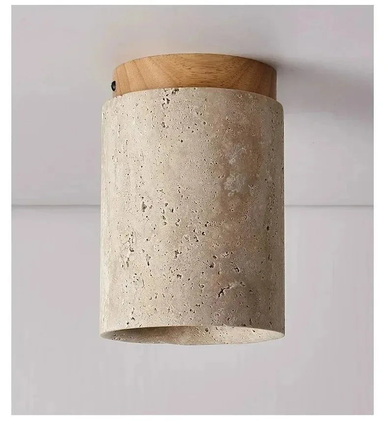 Travertine Wood Round Ceiling Light