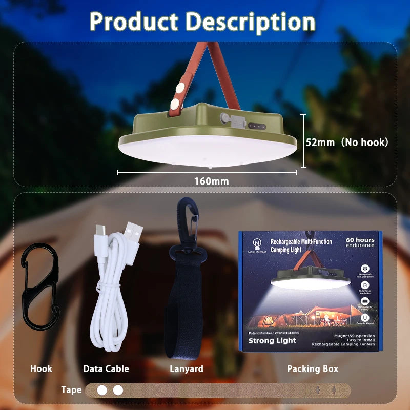 MOSLIGHTING Solar Chargin Tent Strong Light with Magnet Zoom Portable