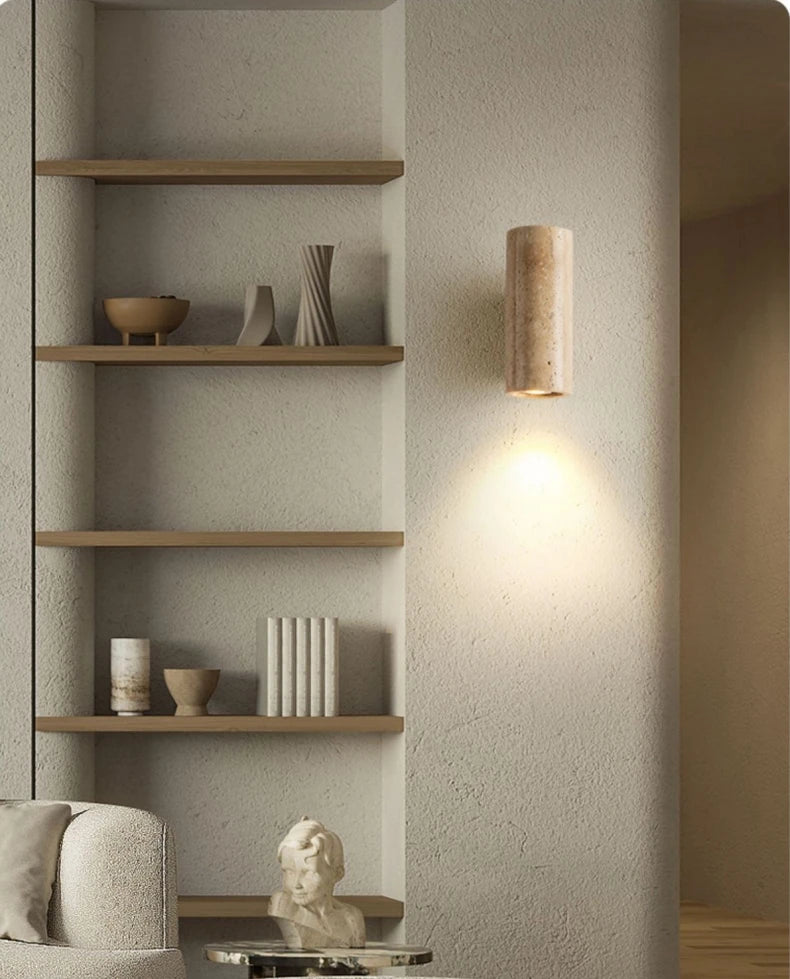 Indoor Stone Wall Lamp Travertine Sconce Light Hardwired With E27 Bulb for Bedroom Living Room