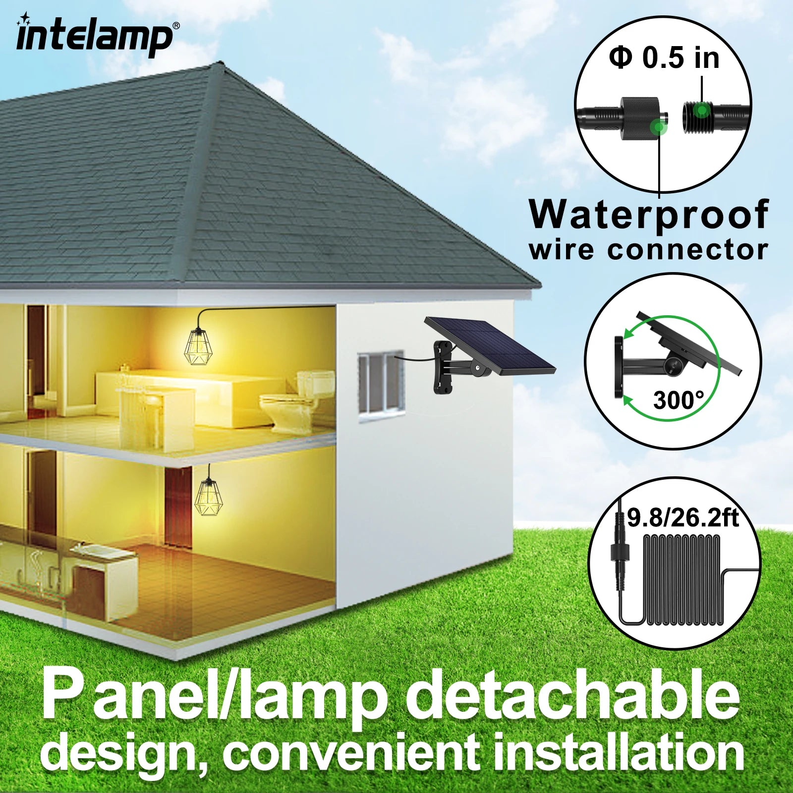 intelamp Long Life 4000mah Solar Pendant Lights Indoor&Outdoor