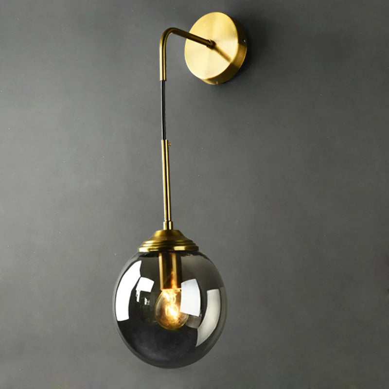 Glass Ball Wall Sconce with Brass Arm