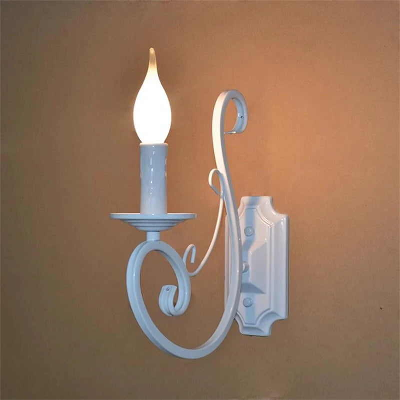 European Retro Wrought Iron Wall Lamp Sconce American Candle Style