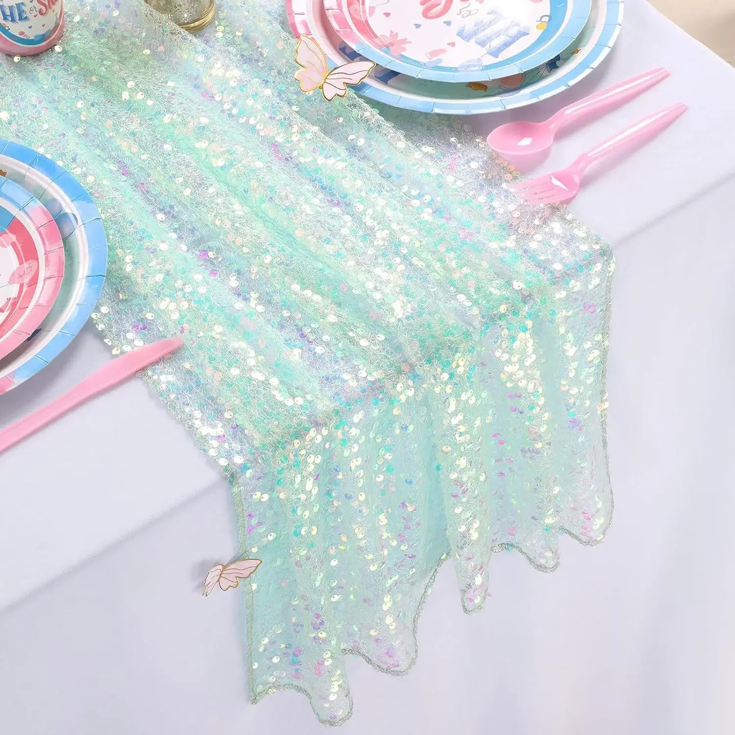 Glitter Iridescent Sequin Table Runner,Soft Wedding Dining Table Decoration