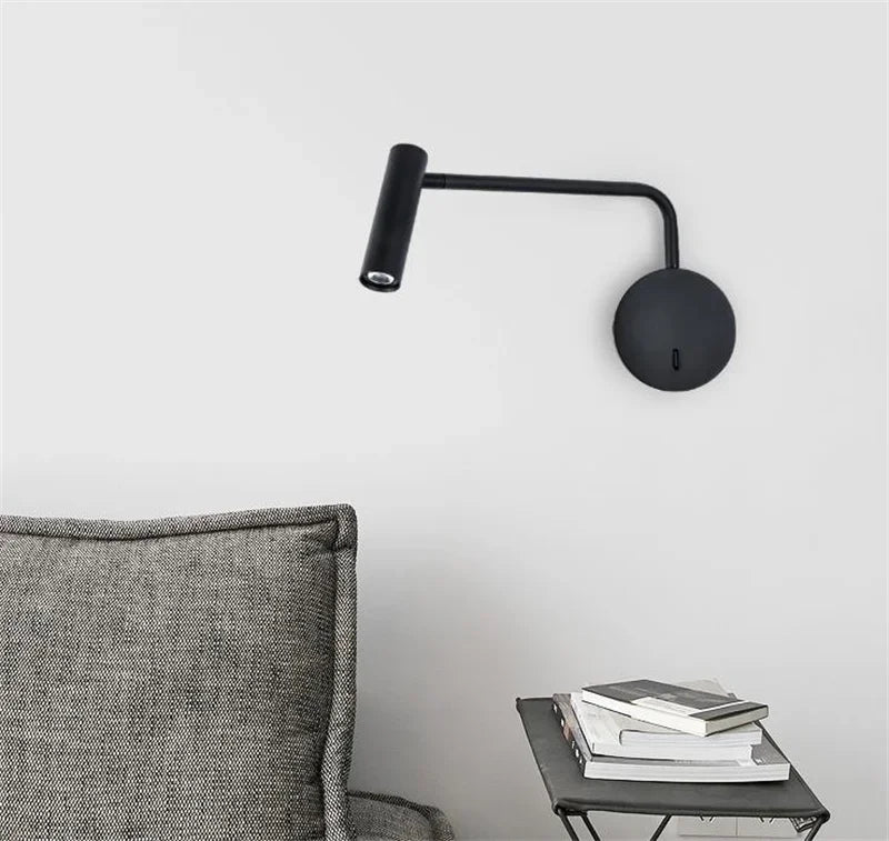 Modern Swing Arm Reading Wall Lamp Hotel Rooms Lamp 3W LED Adjustable