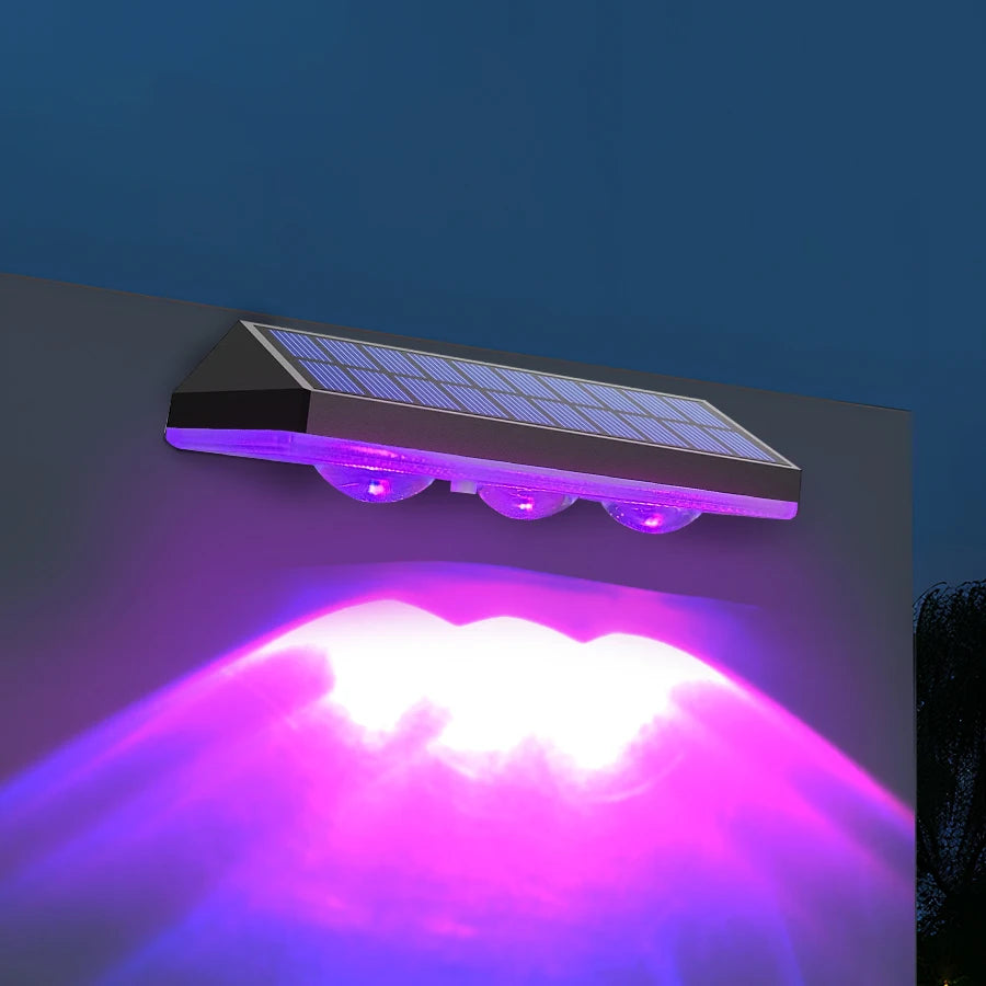 2 Pack Colorful Solar Wall Lights 3 LED Solar Fence Lights Outdoor
