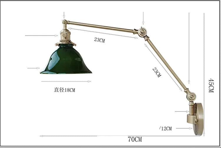 IWHD Left And Right Rotate Copper Wall Lamp Beisde Swing Long Arm Green