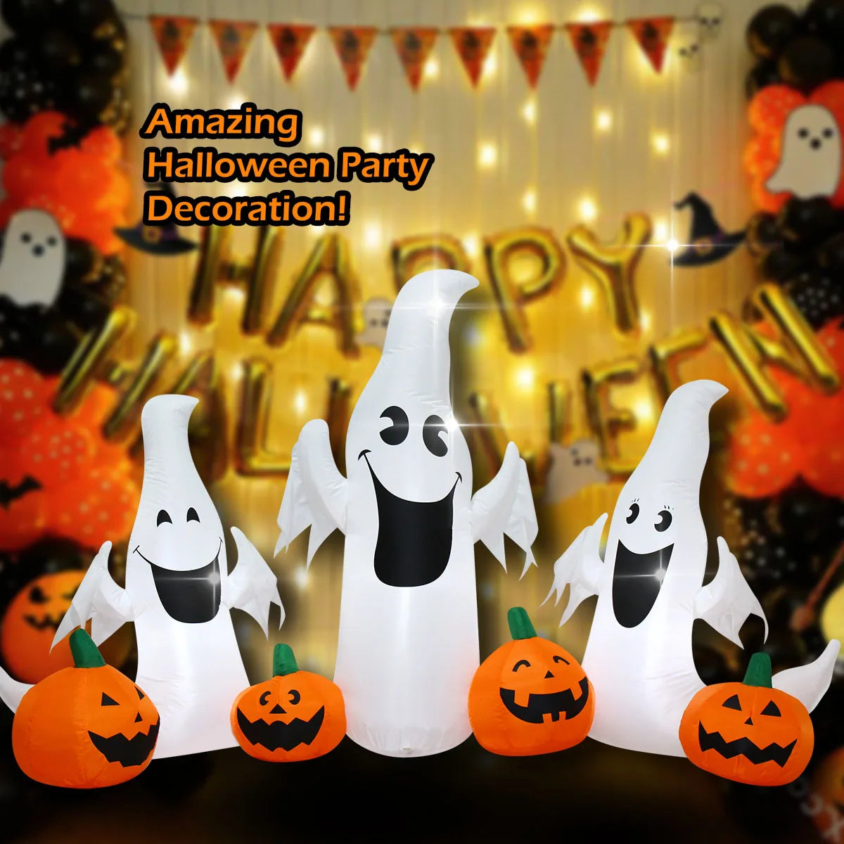 Inflatable Ghost and Pumpkin Yard Decoration