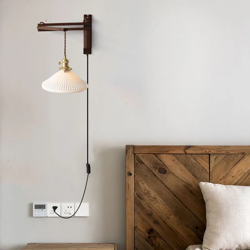 Retro Folding Walnut Wall Lamp