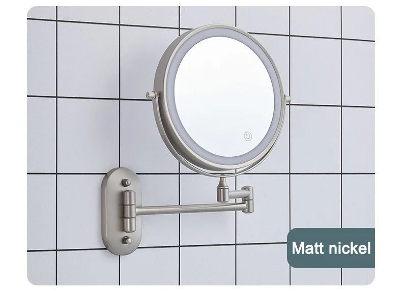 Golden Wall Mounted Folding Vanity Mirror, Double Sided with Fill Light