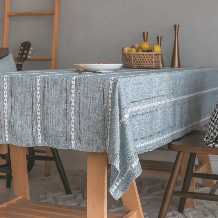 Cotton Linen Stripe Tassel Tablecloth Stain Resistant Dust-Proof Table