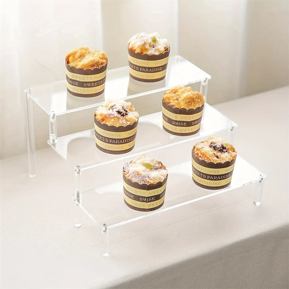 Acrylic Display Stand Multi Layer, Clear Makeup Organizer Rack for Pottery Dolls Figurines, Ladder Shelf Storage
