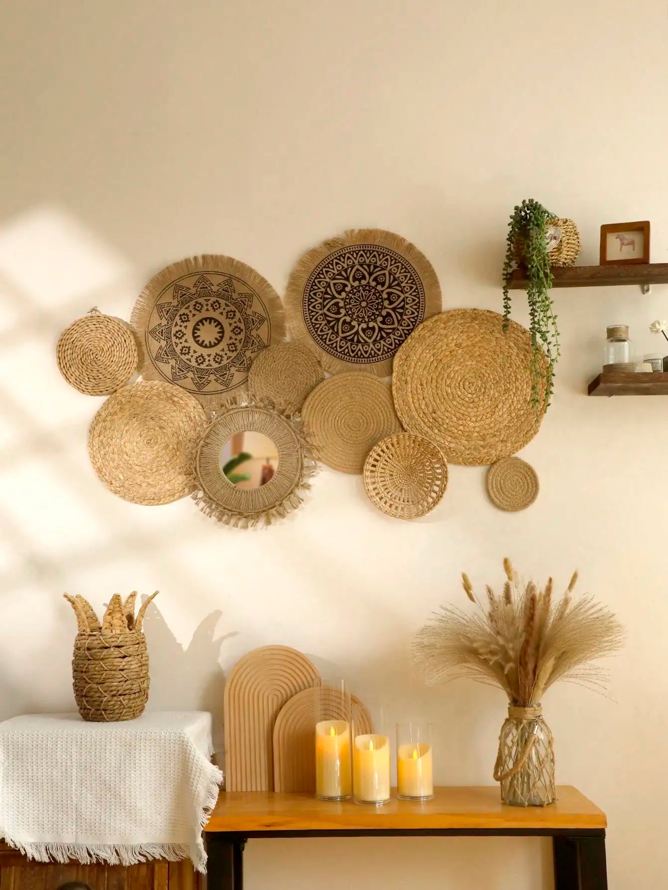 Hanging Woven Cloth Wall Basket Handmade Decorative Rustic Boho