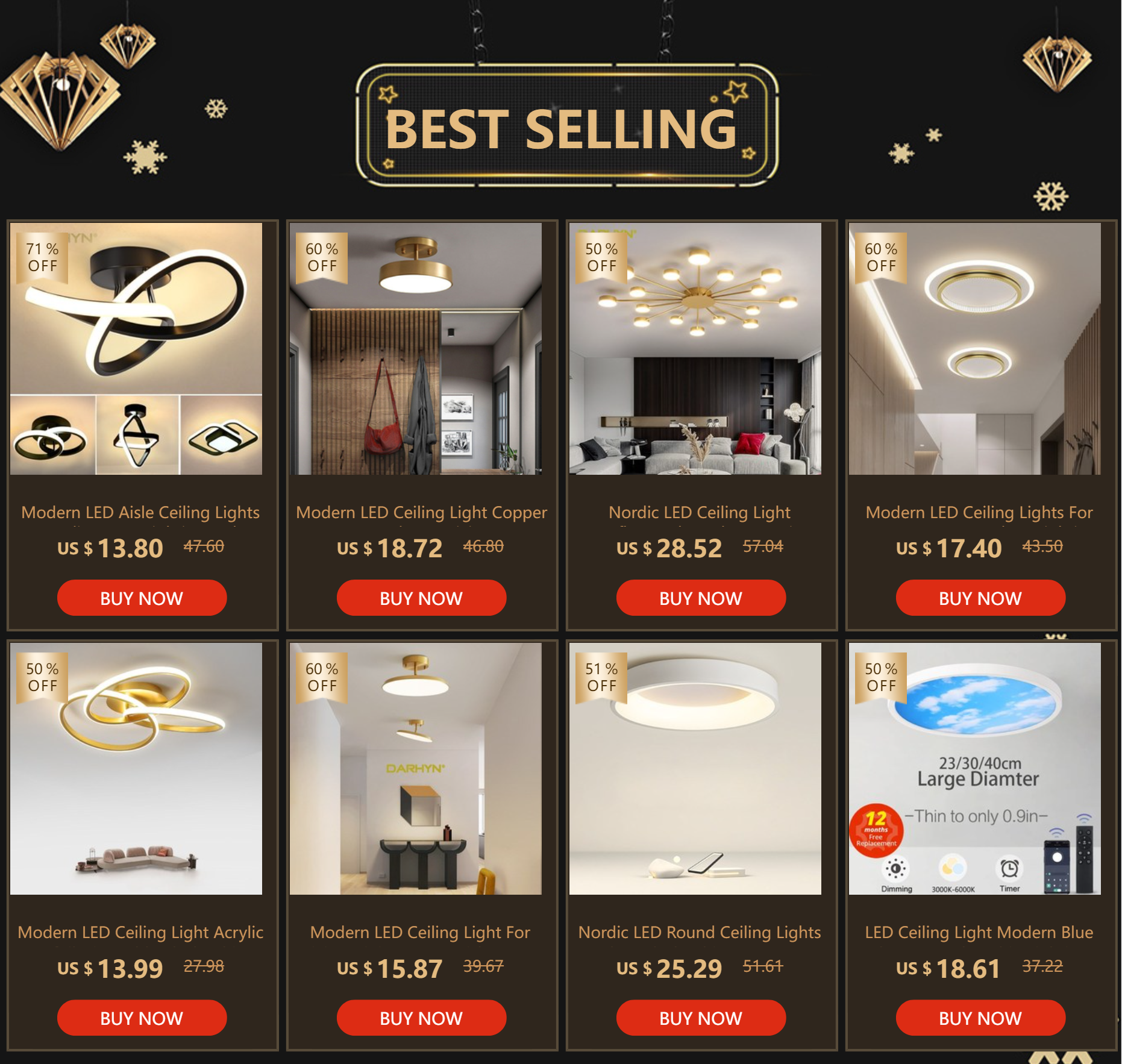 Copper Round LED Ceiling Light