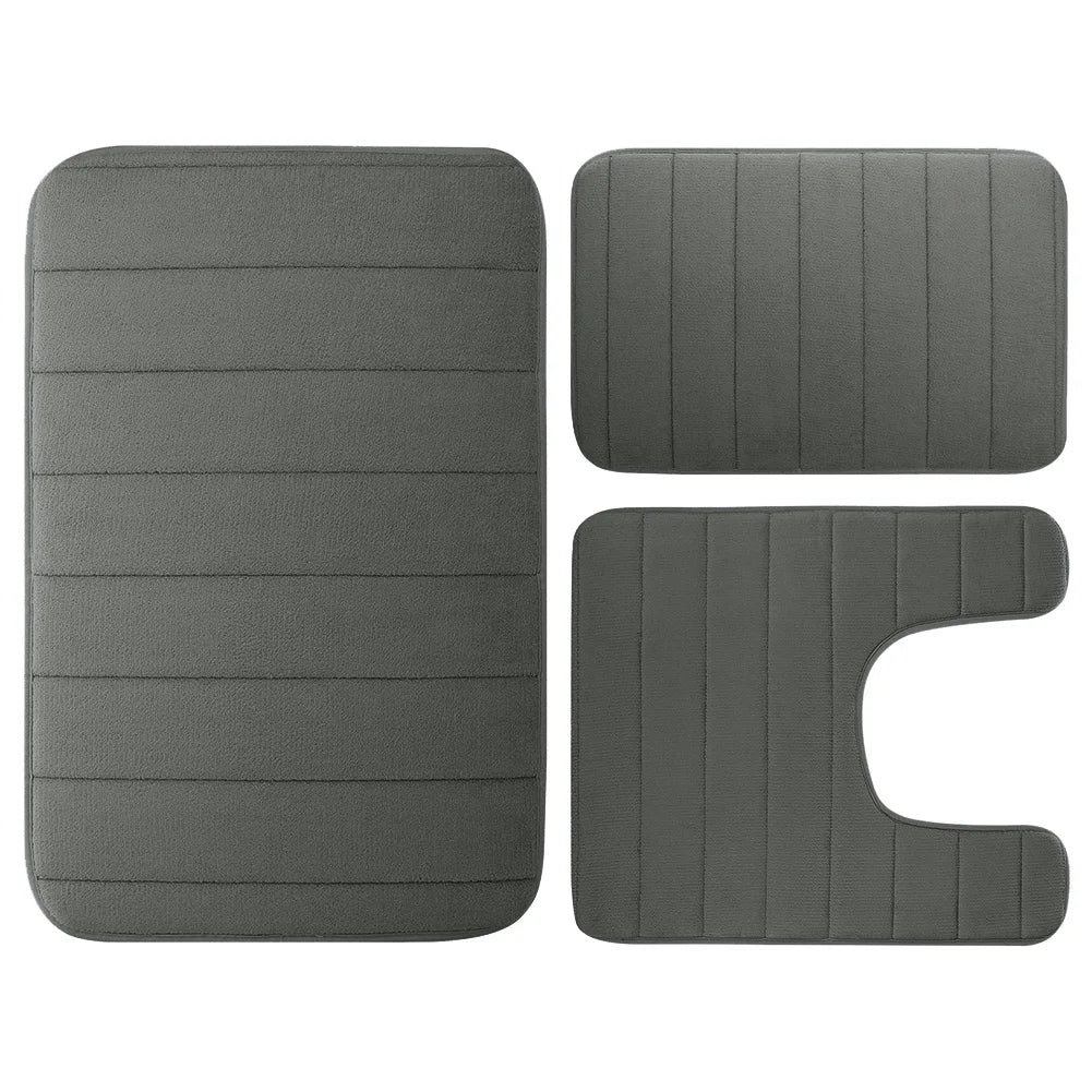 Velvet Memory Foam Bathroom Rug Set Of 3 Water Absorption Non Slip