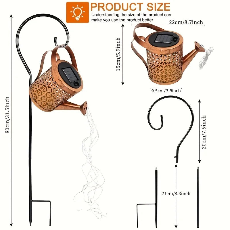 Large Retro Metal Lantern Solar Watering Can Light Outdoor Waterproof