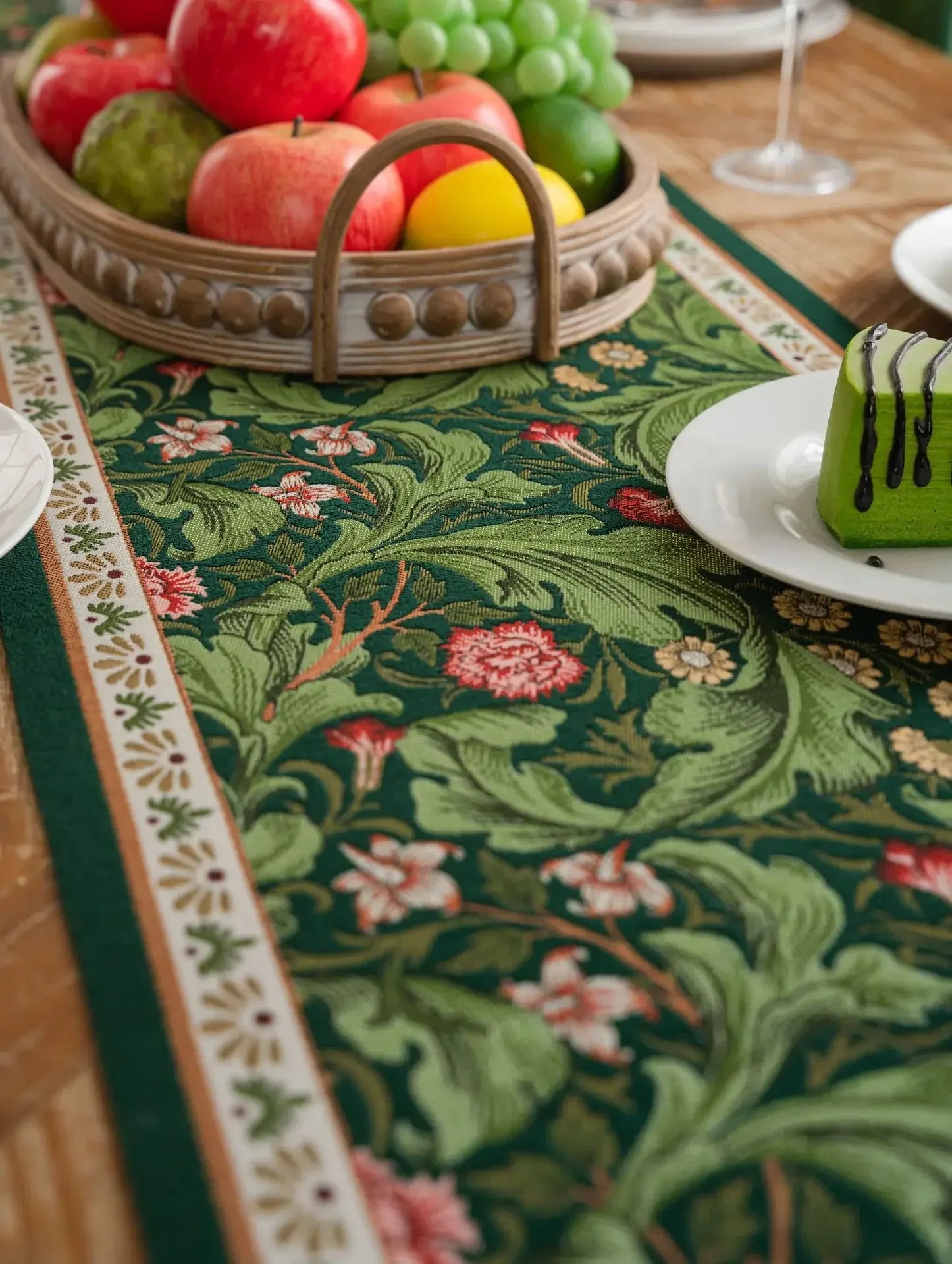 Plant Flower Table Runner with Tassels Jacquard Living Room Cabinet