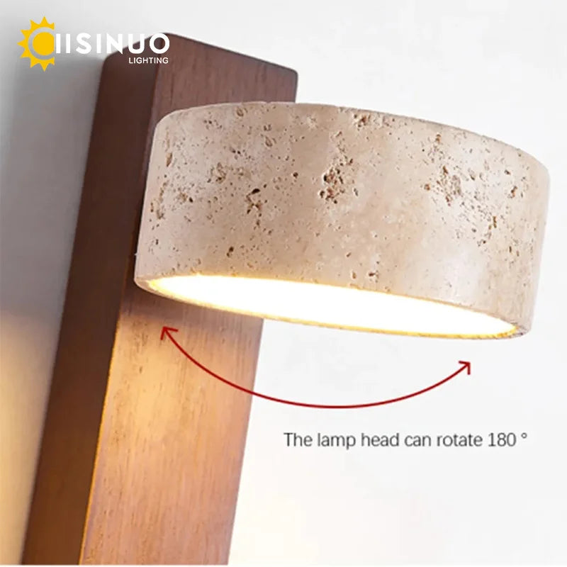 Travertine Stone Pull Chain Wall Lamp