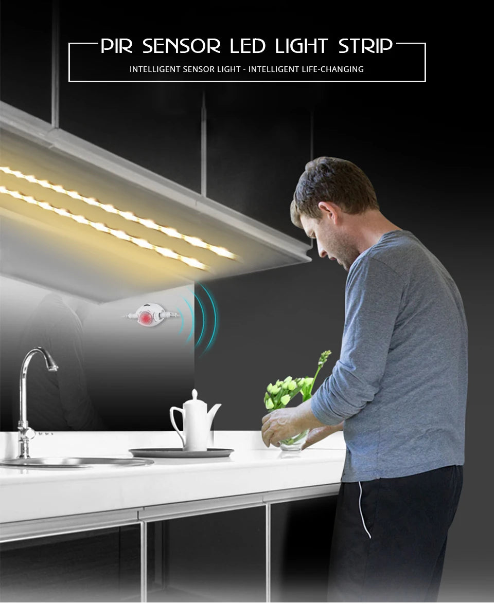 1-5m PIR Motion Sensor LED Strip Lights IP65 Waterproof DC 12V Diode
