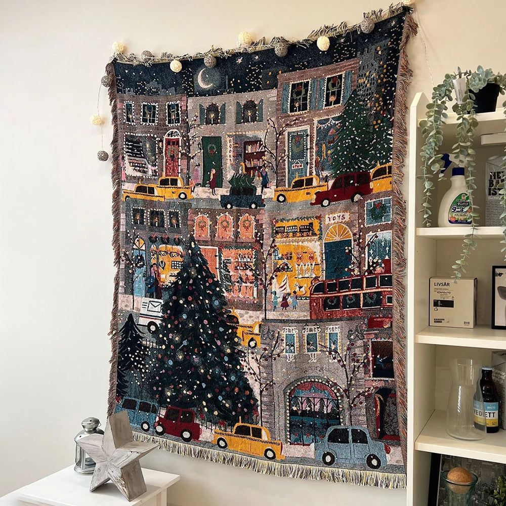 Retro Village Sofa Blanket Cotton Thread Throw Living Room Cover