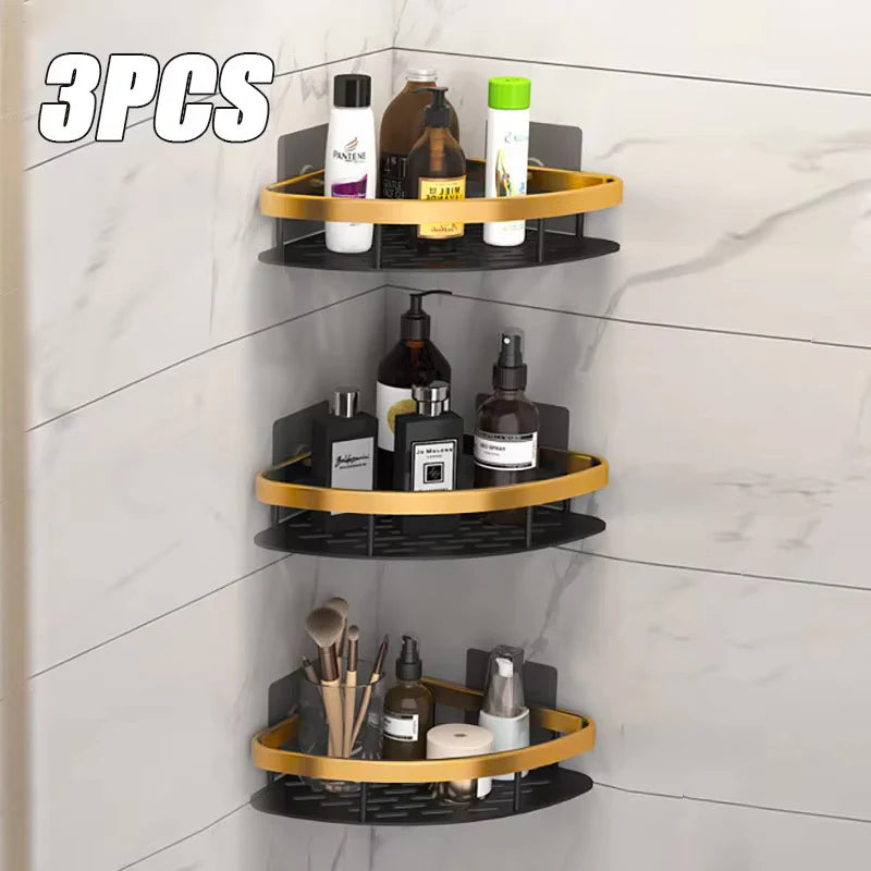 No-Drill Aluminum Corner Shower Shelf, Set of 3