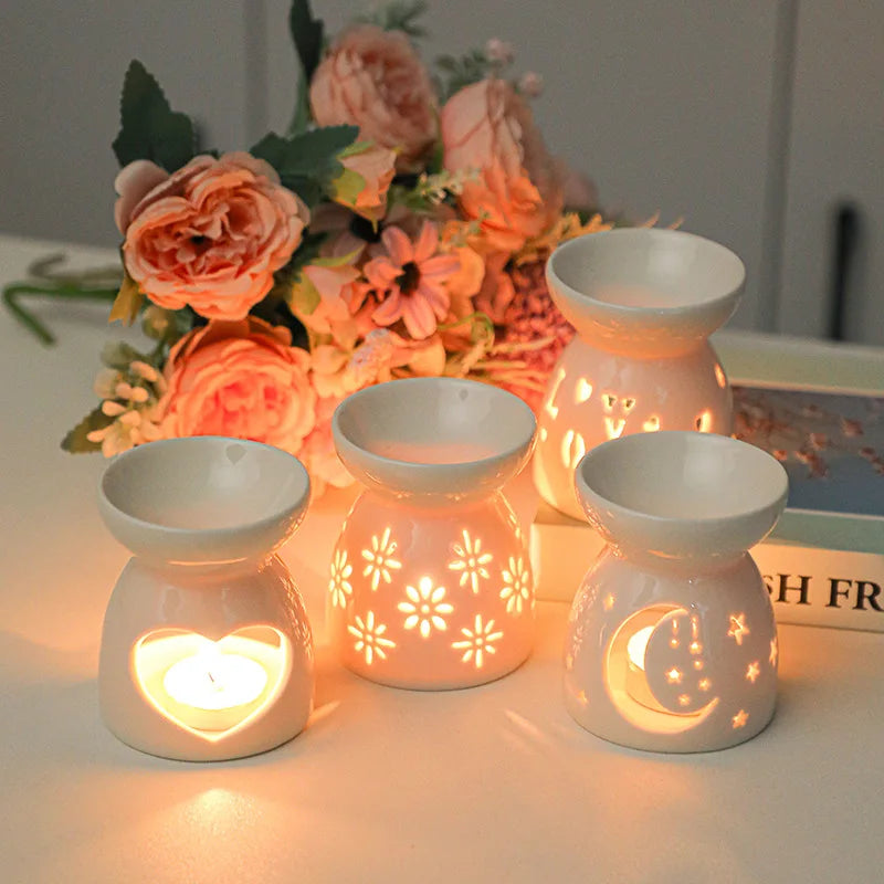 White Ceramic Essential Oil Burner with Hollow Cutwork