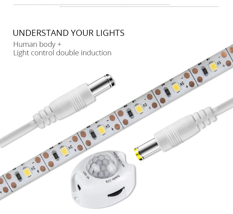 1-5m PIR Motion Sensor LED Strip Lights IP65 Waterproof DC 12V Diode