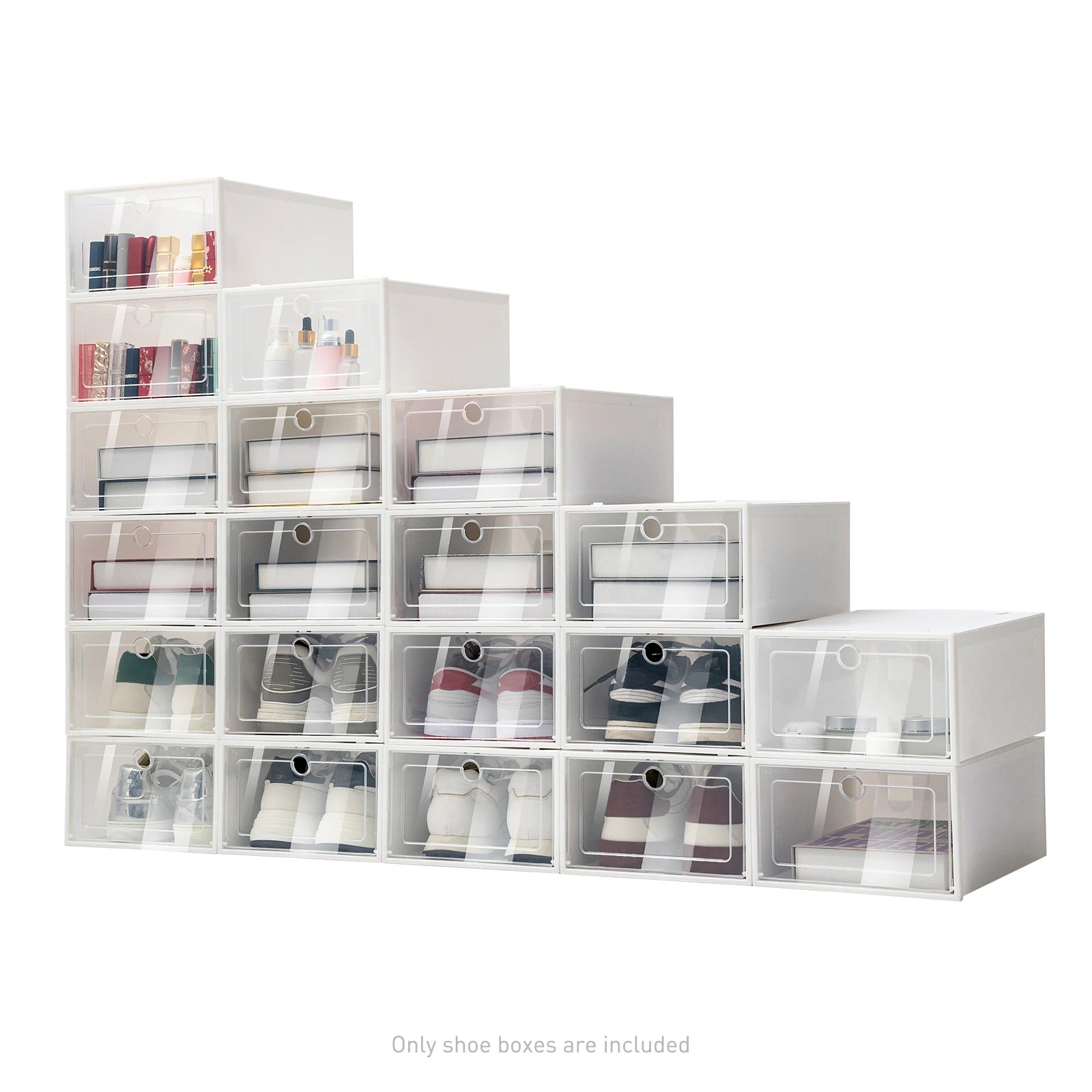 20PCS/24PCS Foldable Flip Shoe Boxes Set Shoe Rack Stackable Storage Container Plastic Clear Shoe Case Home Organizer 33*23*14cm
