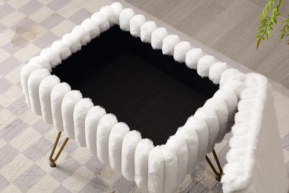Faux Fur Vanity Stool with Hidden Storage