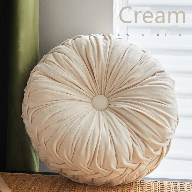 Green Velvet Pumpkin Pleated Round Cushion for Sofa