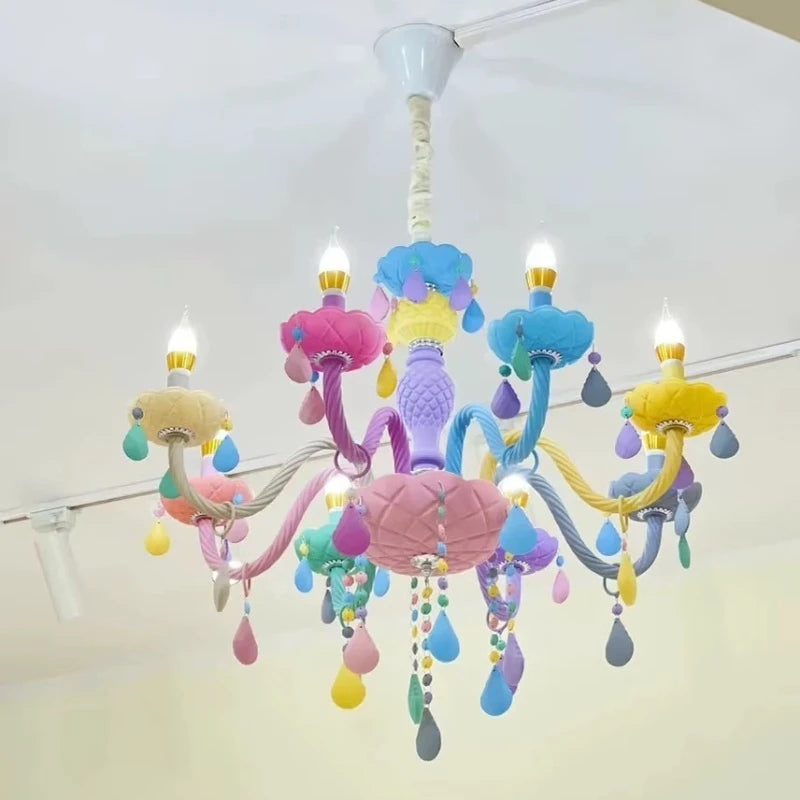 Nordic Macaron European Style Candles Crystal Chandelier for Girls and