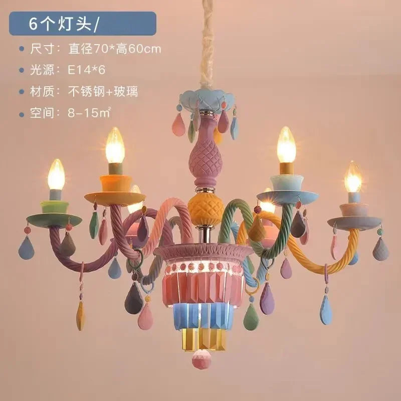 European Children Rainbow Chandelier Designer Macarone Lights Led