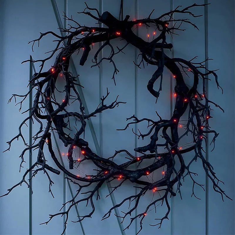 Black Branch LED Halloween Wreath