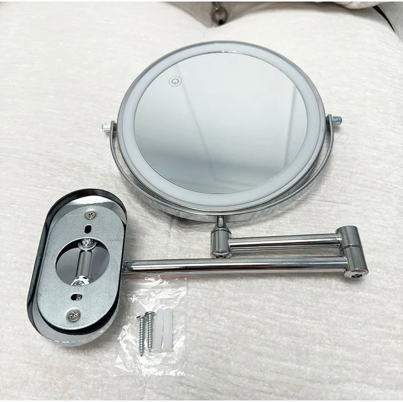 Wall Mounted Folding Makeup Mirror, Double Sided with Fill Light