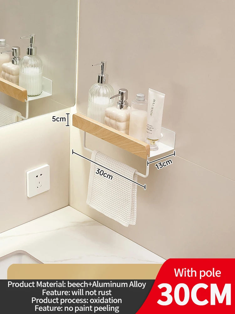Wood and Aluminum Floating Bathroom Shelf