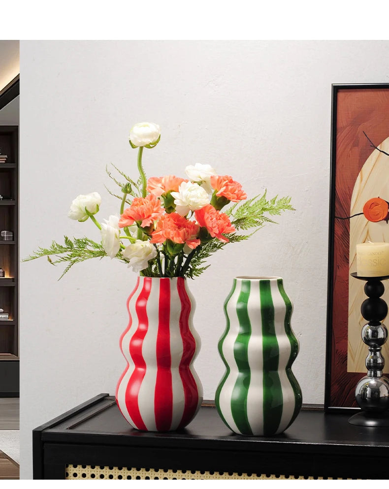 Colorful Striped Ceramic Vase and Plant Pot