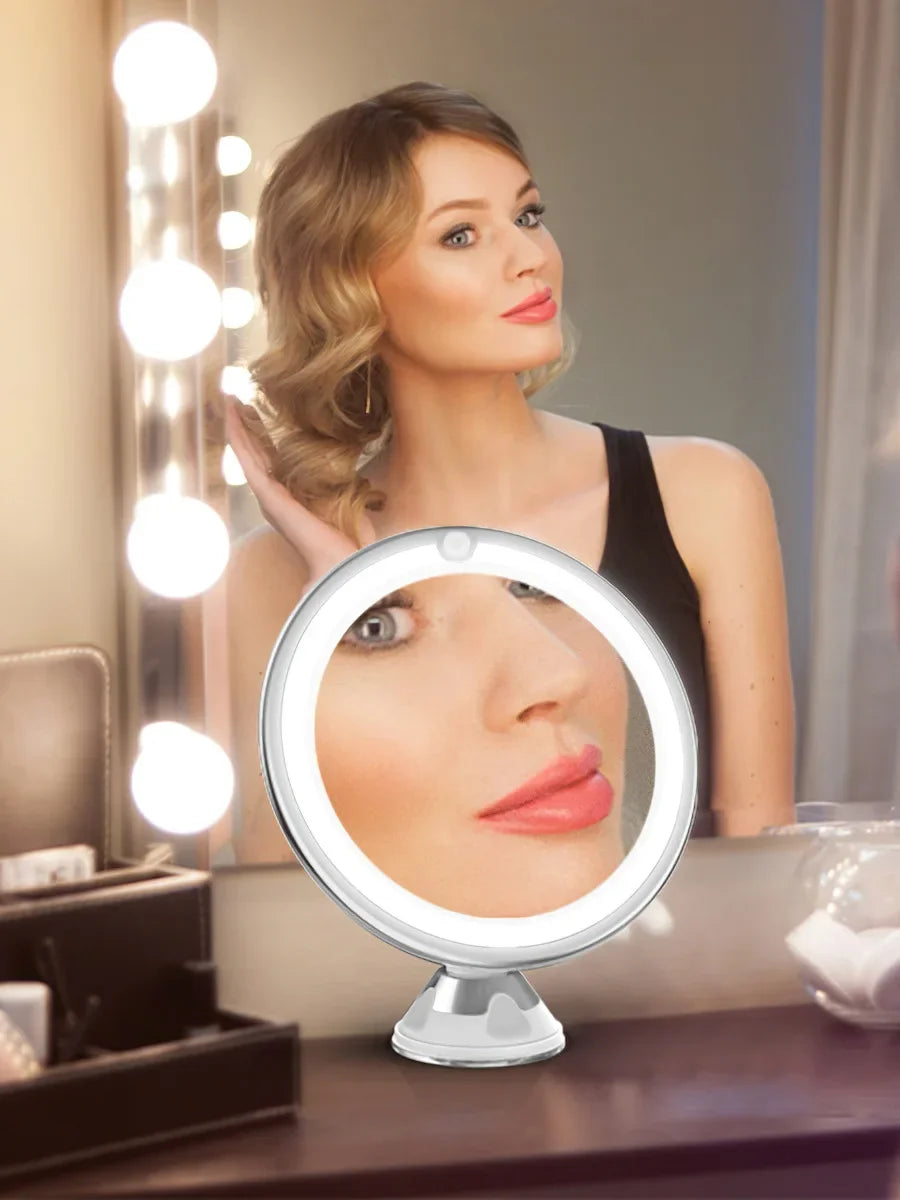 Round LED Makeup Mirror with 10X Magnification