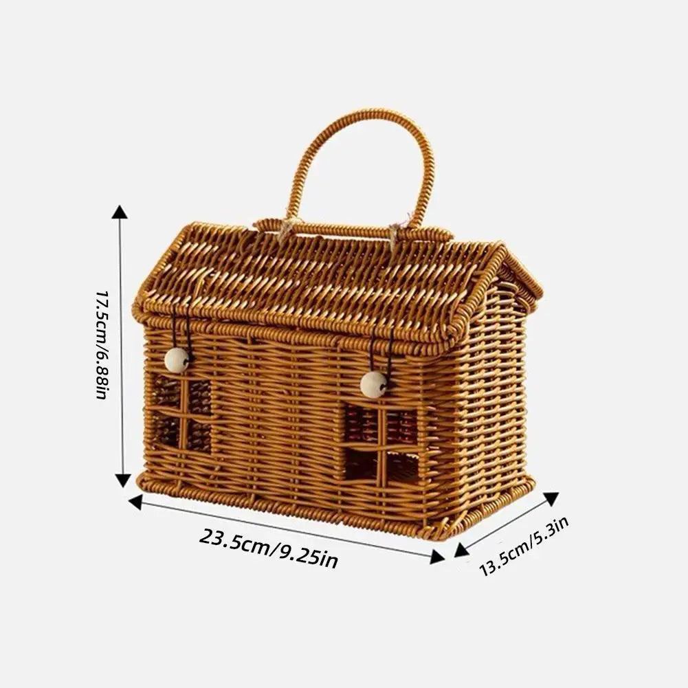 House Shaped Lidded Wicker Basket