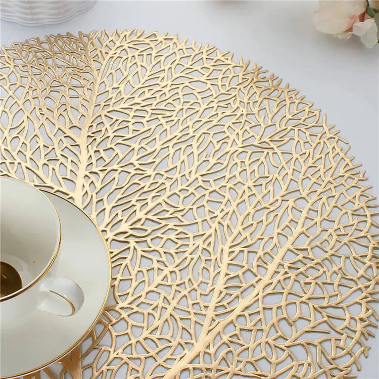 Metallic Leaf Round Placemat Set of 4