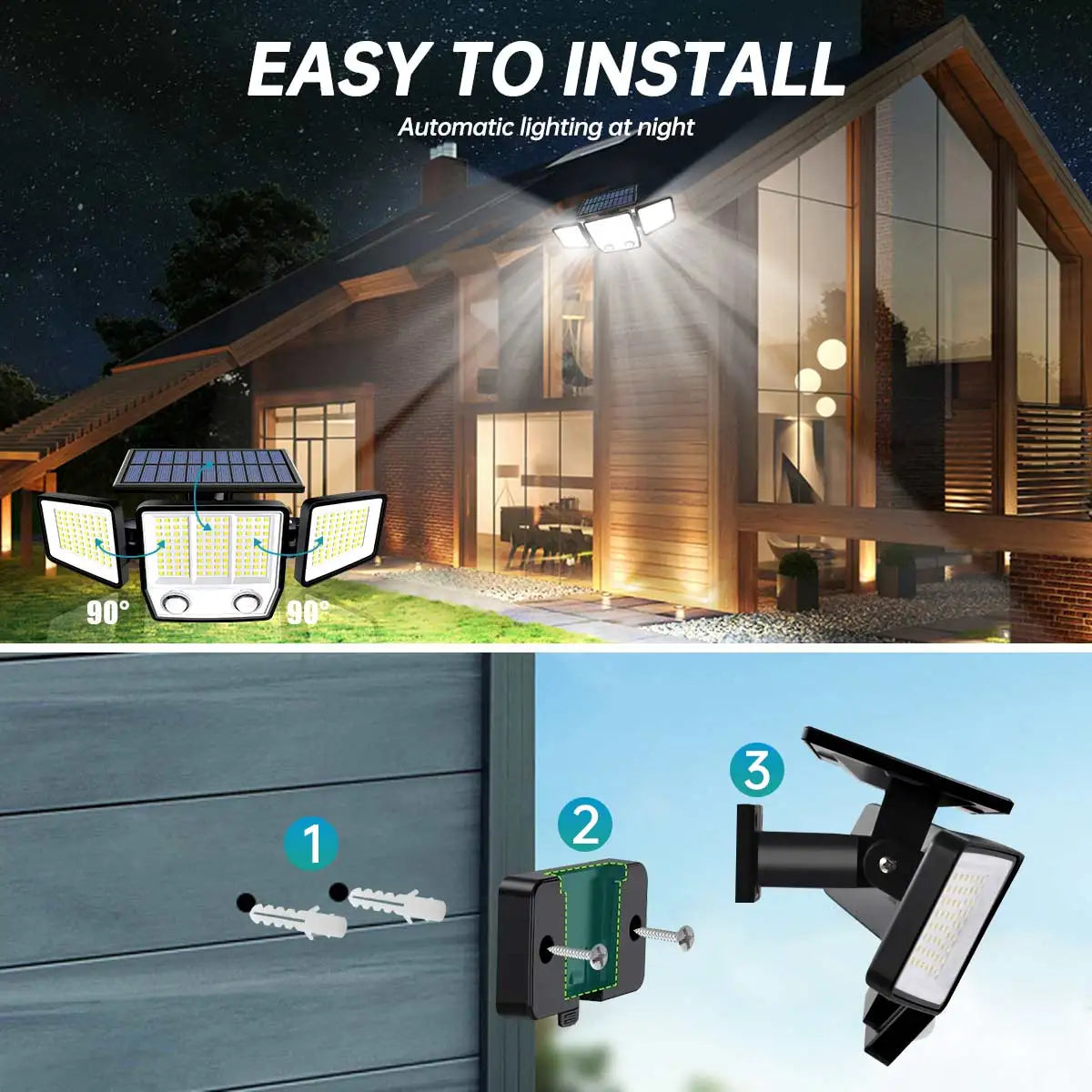 3-Head Adjustable Solar Motion Light